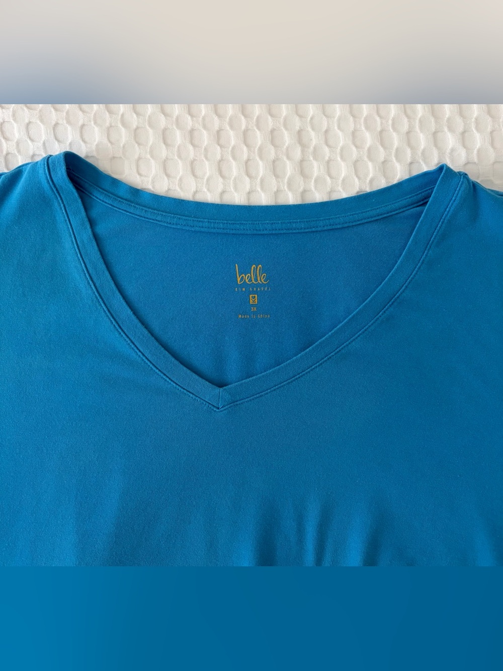 Belle by Kim Gravel 3X Turquoise Blue V-Neck Rolled Sleeve Top Soft Stretch - Picture 4 of 8
